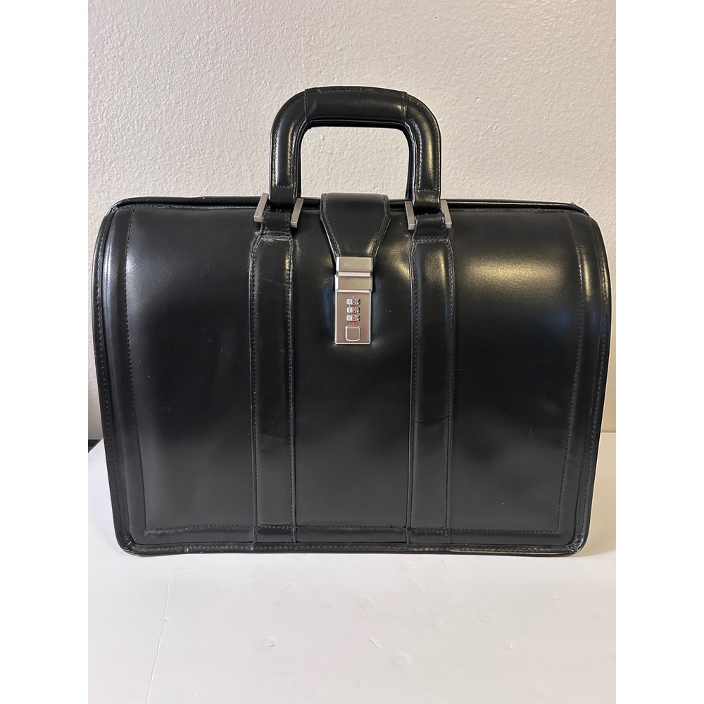 McKlein Black Leather Pilot Case Briefcase Combination Lock Executive Bag Used